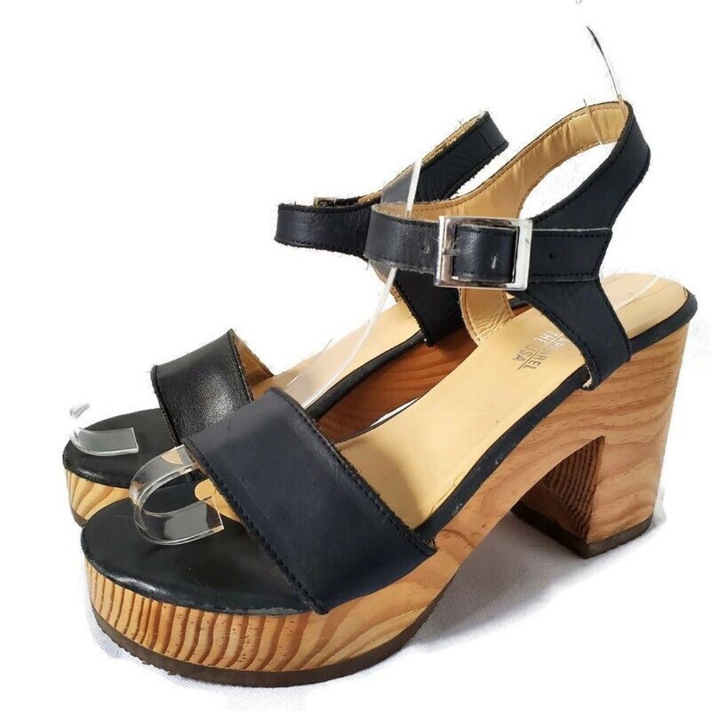 American Apparel Clogs Black Womens Sz 7USA Made Wooden Heel Ankle Strap Sandals